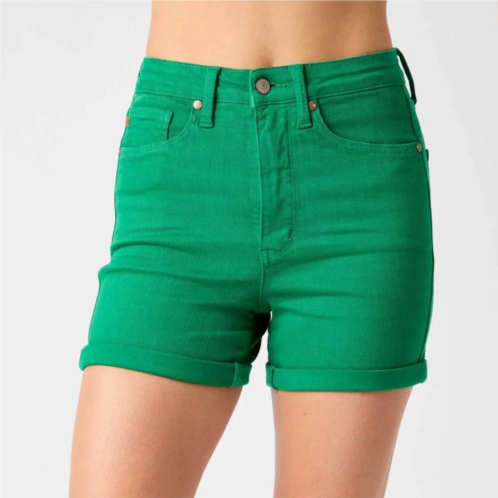 Judy Blue tummy control cuffed shorts in kelly green