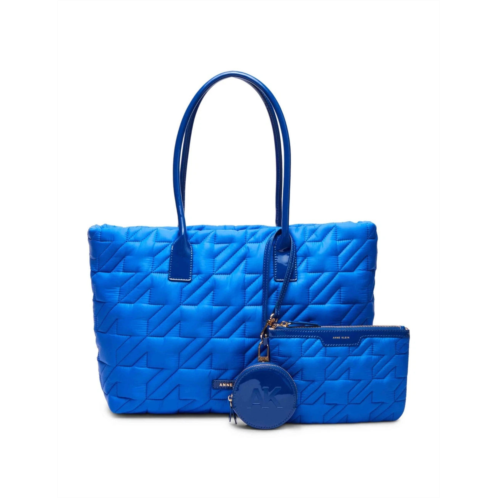 anne klein tote bag with pouch womens blue quilted slip pocket handbag frog410