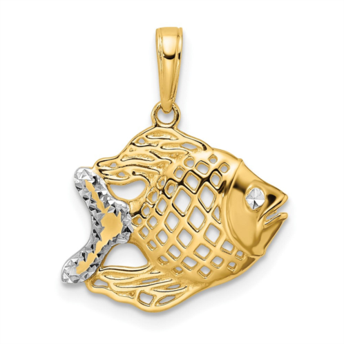 Diamond2Deal 14k yellow gold and white rhodium diamond-cut fish pendant