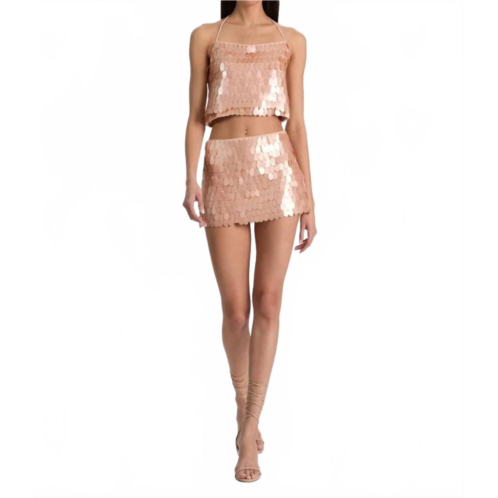 Alice olivia mace pailette mini skort in rose tan