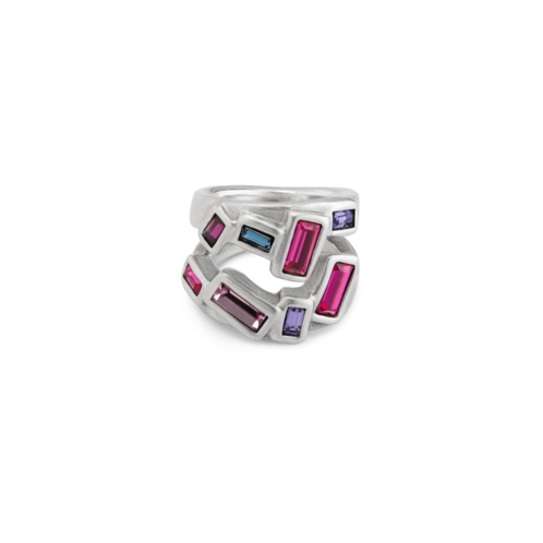 UNOde50 silver-plated metal alloy ring with multicolored faceted crystals.