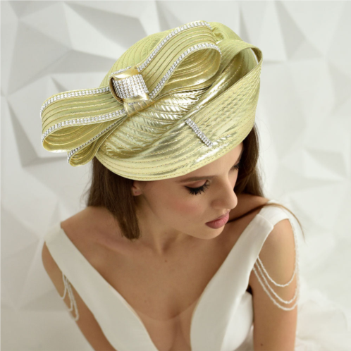 FASHNZFAB rhinestone rim bow church dressy hat