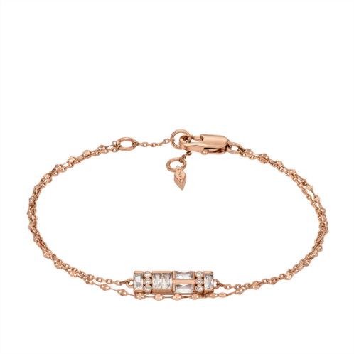 Fossil womens hazel sparkling baguettes rose gold-tone brass multi-strand bracelet
