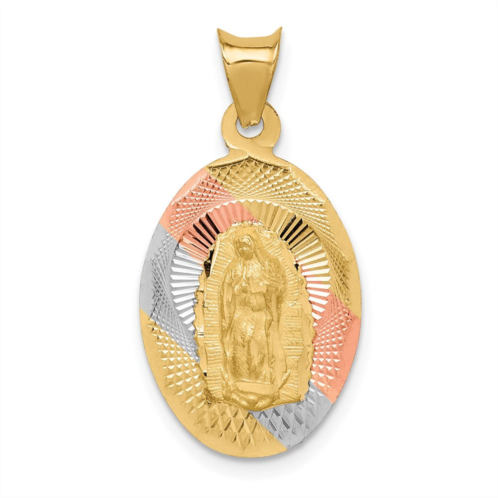 Diamond2Deal 14k yellow gold rhodium diamond-cut lady of guadalupe oval pendant