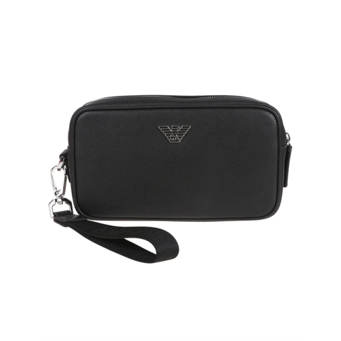 EMPORIO ARMANI black textured logo plaque beauty case