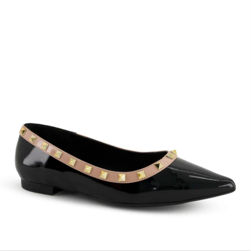 Andrea womens studded flat shoes in black patent leather