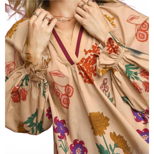 Umgee bohemian floral peasant blouse in tan