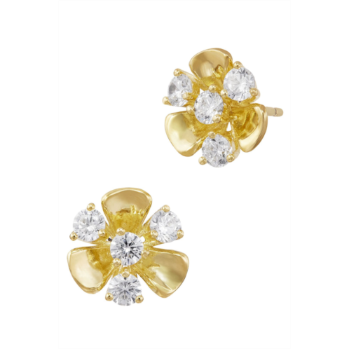 SAVVY CIE JEWELS gold plated flower earrings with white cz