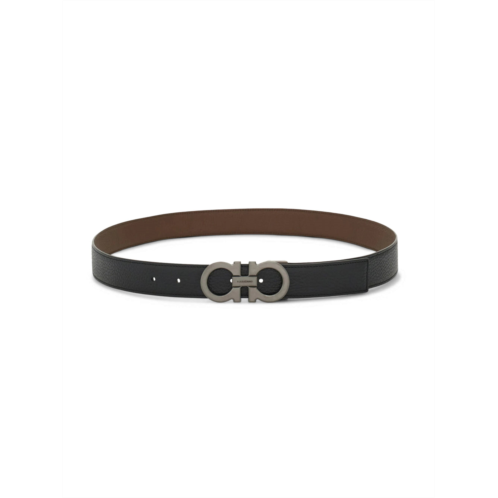 FERRAGAMO double adjustable calf leather belt with metallic buckle