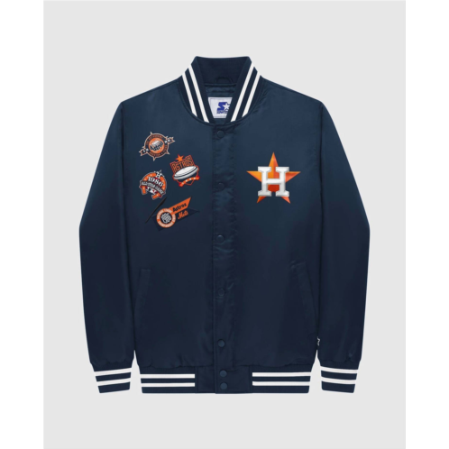 Starter mens houston astros varsity satin full-snap jacket in navy