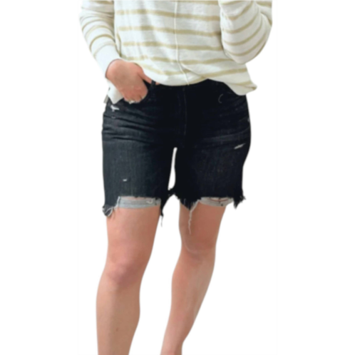 KanCan high rise hem detail shorts in black