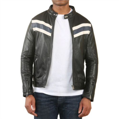 TruClothing racer striped biker leather jacket