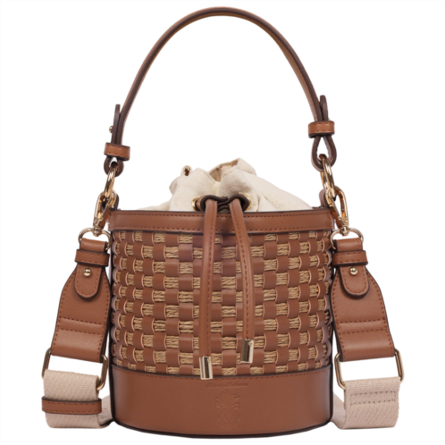Tommy Bahama raffia & woven drawstring bucket bag convertible top handle & crossbody