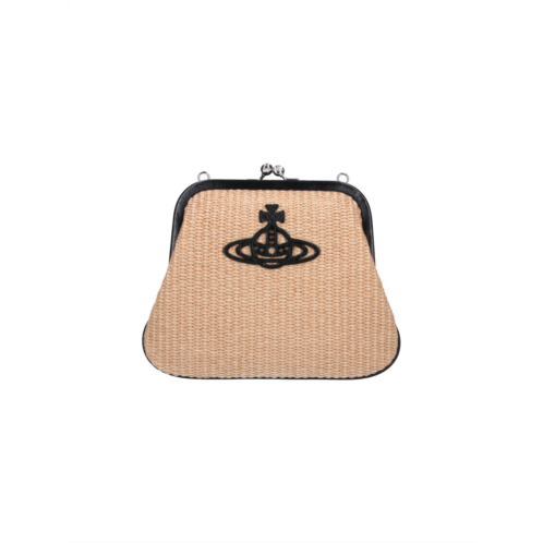 VIVIENNE WESTWOOD beige orb embossed raffia shoulder bag