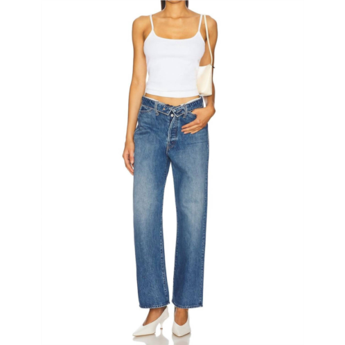 Mother dodger ankle straight jeans in green thumb