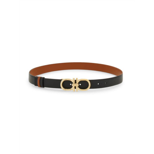 FERRAGAMO leather belt with contrasting interior and gold-tone buckle