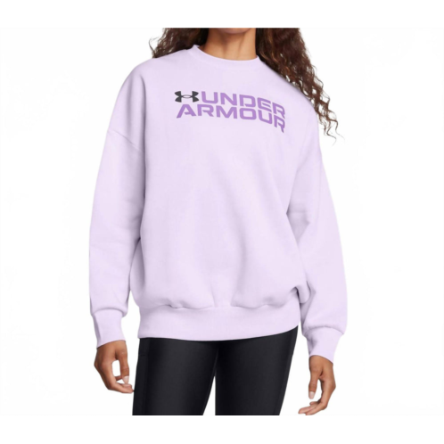 UNDER ARMOUR rival fleece wordmark oversized crew sweatshirt in salt purple