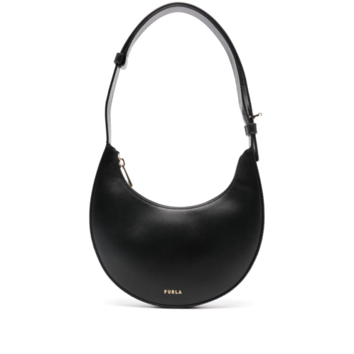 Furla crescent black calf leather shoulder bag