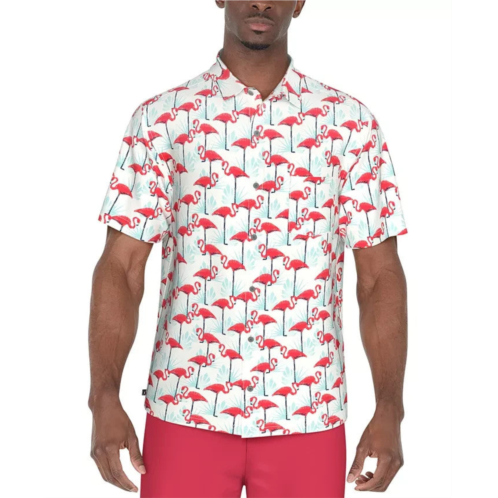 PGA TOUR mens polo shirt white flamingo print stretch regular fit fts946