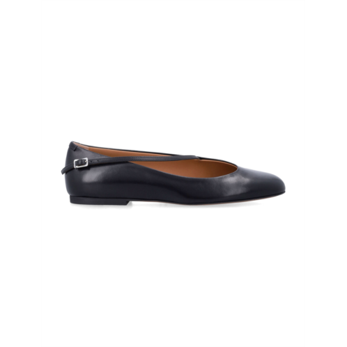 JIL SANDER asymmetrical black leather ballerina flats