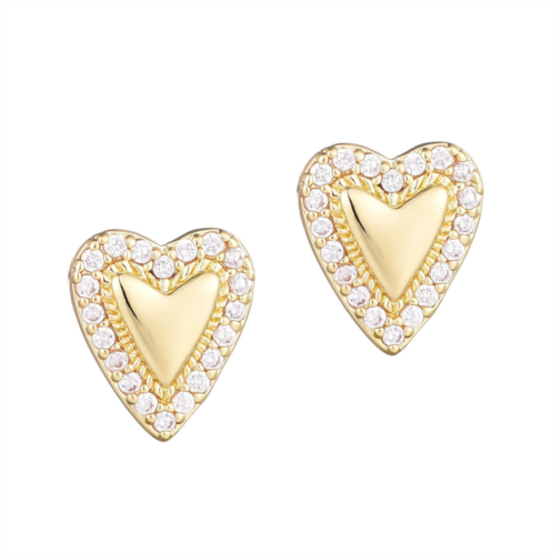 Adornia 14k gold plated puffy mini halo cz heart stud earrings