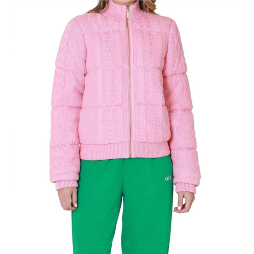 LoveShackFancy andora bomber jacket in powder blush