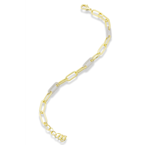 SAVVY CIE JEWELS 18k yellow gold plated 7textured paper clip link bracelet