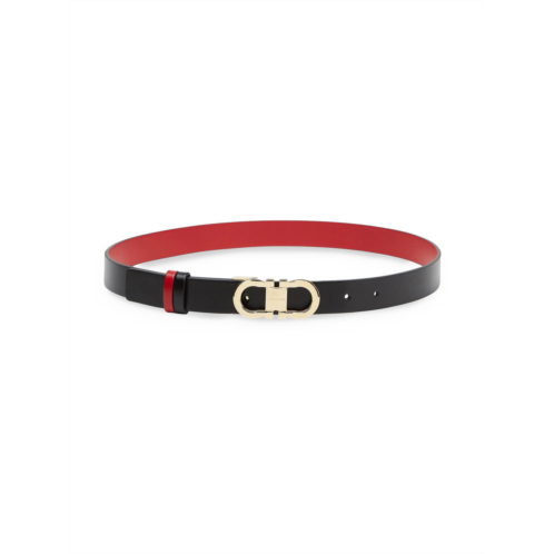FERRAGAMO narrow calf leather belt with polished gold-tone buckle