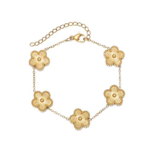 Adornia tarnish resistant 14k yellow gold plated 5-leaf clover station bracelet