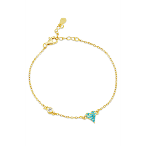 SAVVY CIE JEWELS gold plated over sterling silver .925 turquoise pave heart white cz station accent bracelet