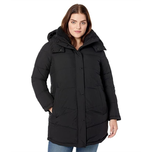 calvin klein puffer jacket women black full zip long sleeve hooded jdm1052
