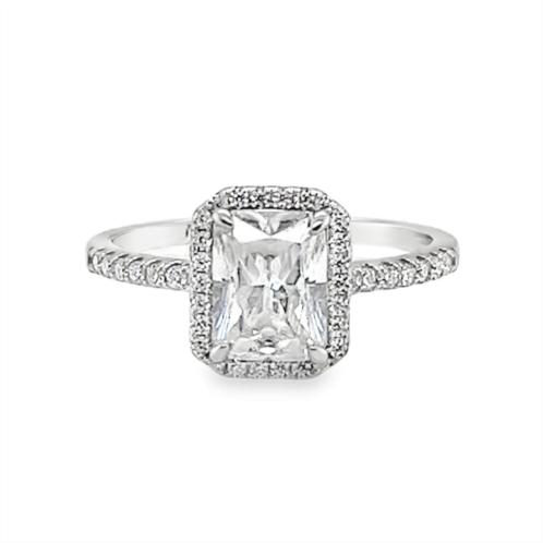 Allyanna Gifts womens emerald cut moissanite with halo ring in sterling silver