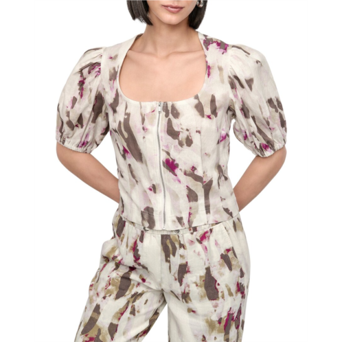 DKNY puff sleeve zip front linen jacket