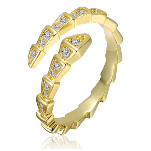 Rachel Glauber 14k gold plated with clear cubic zirconia modern bypass ring
