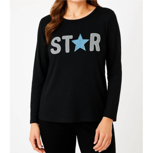 French kyss star crewneck top in black/wind