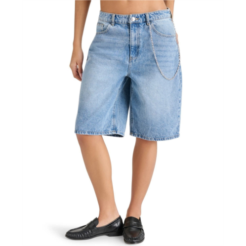 steve madden magdalen bermuda shorts womens blue denim cotton zip fly pall50