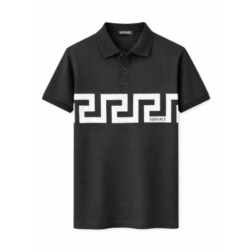 Versace short sleeve cotton polo shirt - black
