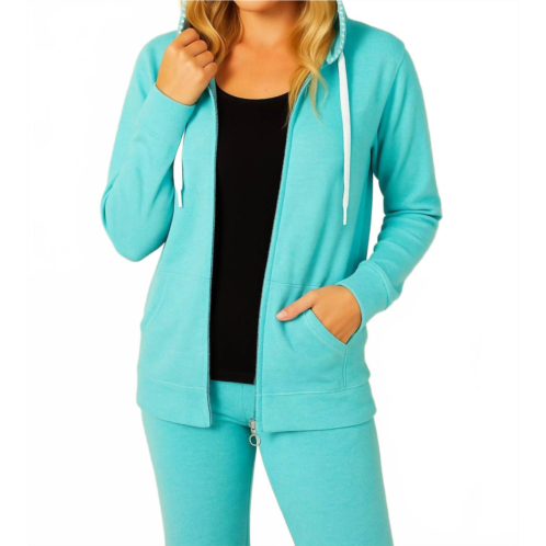 French kyss detail zip up hoodie in aqua