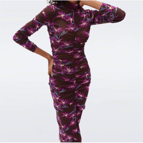 Diane von Furstenberg verina reversible mesh dress in paris floral purple and tiny bean