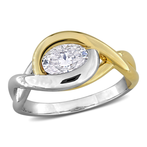 Mimi & Max 1ct dew created moissanite solitaire ring in two-tone sterling silver