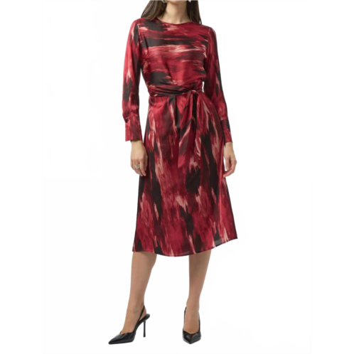 Joseph Ribkoff abstract print belted 3/4 sleeve midi dress in black/red