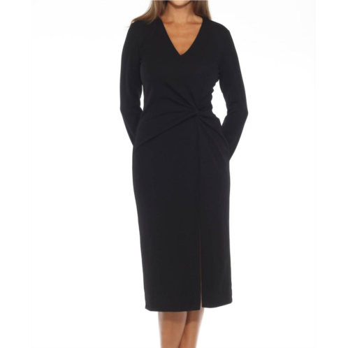 Joseph Ribkoff knot front slit midi sheath dress in black