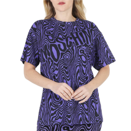 Moschino purple oversized moire effect zebra-print cotton t-shirt