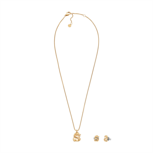 Skagen womens lny gift set gold-tone stainless steel earrings and necklace