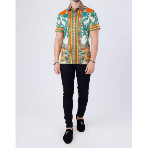 BARABAS flickerkilt rhinestone short sleeve shirt in cream