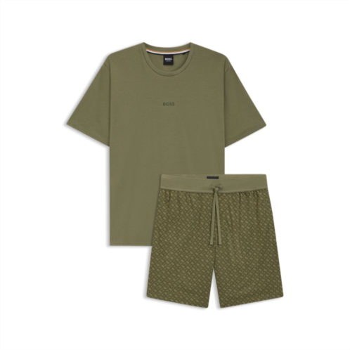 BOSS gift-boxed pajamas in cotton with logo and monograms