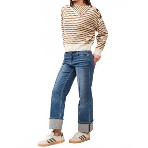 DEAR JOHN DENIM ingrid button striped sweater in cafe
