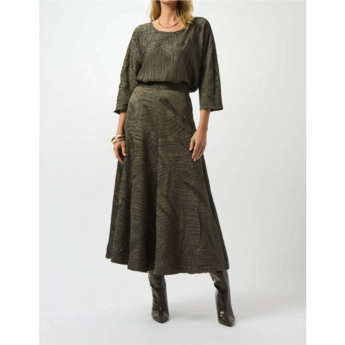 Joseph Ribkoff pleated satin long skirt in avocado