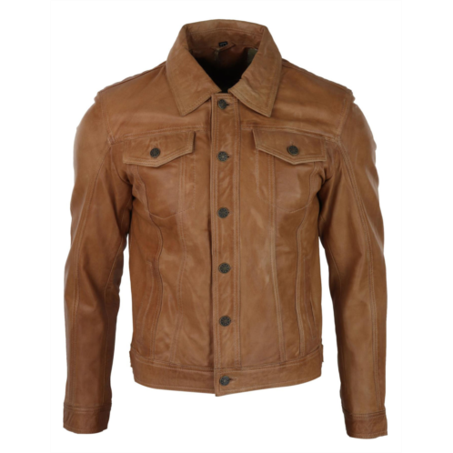 TruClothing washed leather short biker jacket