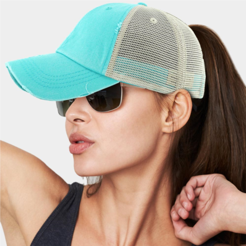 FASHNZFAB vintage mesh back ponytail baseball cap